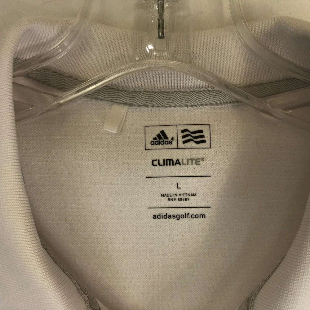 Adidas Polo Shirt Mens Large White Pebble Beach Golf Links Climalite Performance